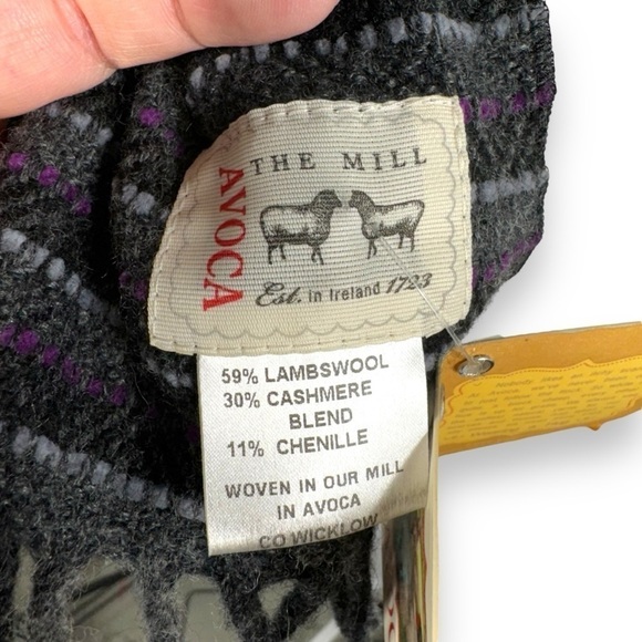Avoca The Mill Lambswool Cashmere Chenille Blend Striped Scarf, Grey/Purple - Picture 5 of 11